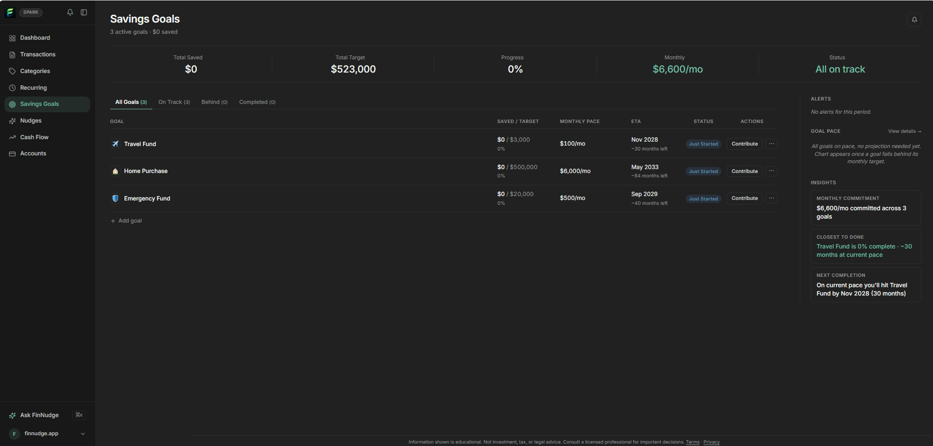 FinNudge Savings goals screenshot