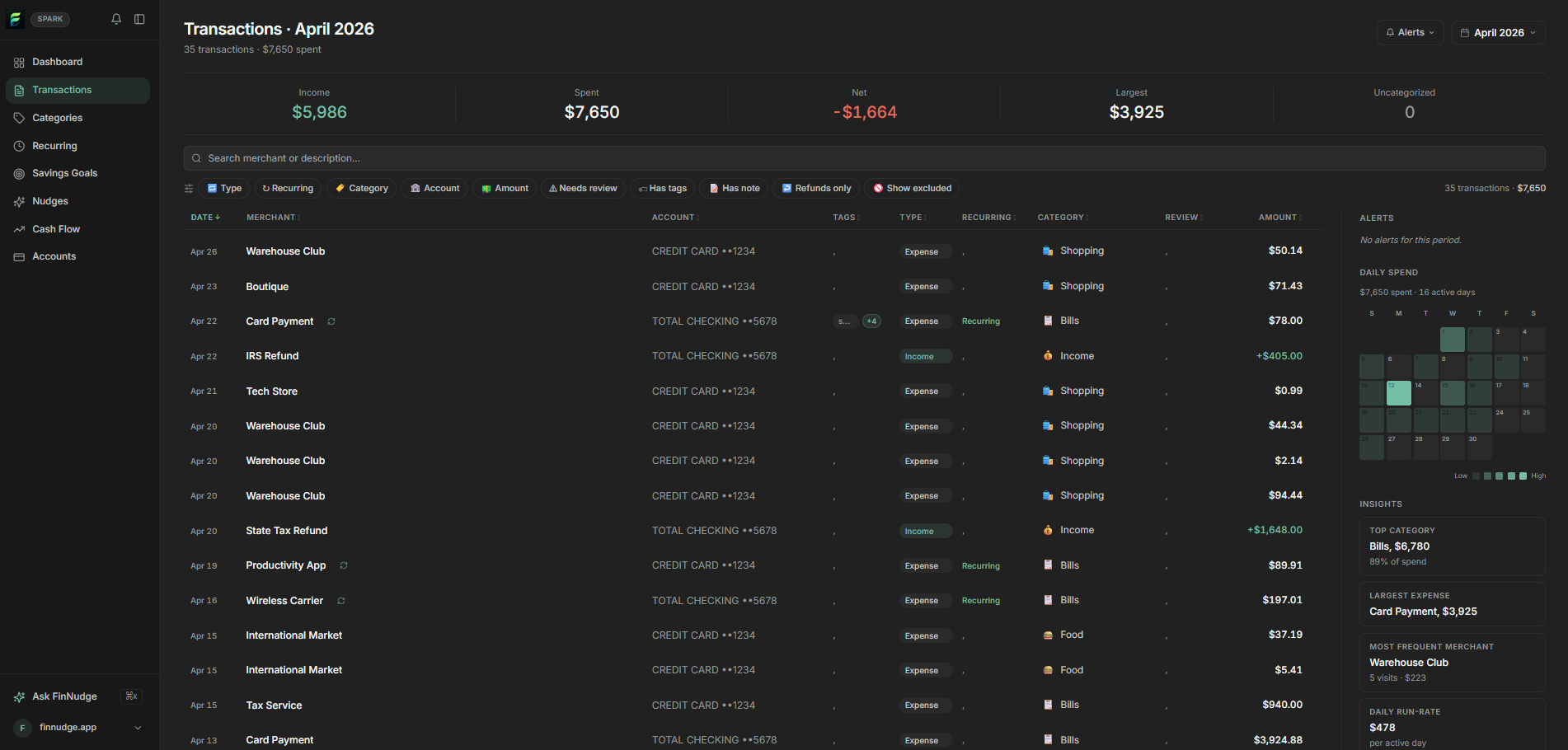 FinNudge Transactions screenshot